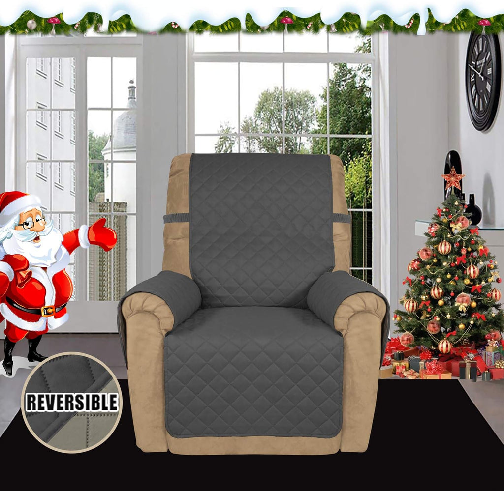 Easy-Going Recliner Sofa Slipcover Reversible Sofa Cover Water Resistant Couch Cover Furniture Protector with Elastic Straps for Pets Kids Children Dog Cat (Recliner, Dark Gray/Beige)
