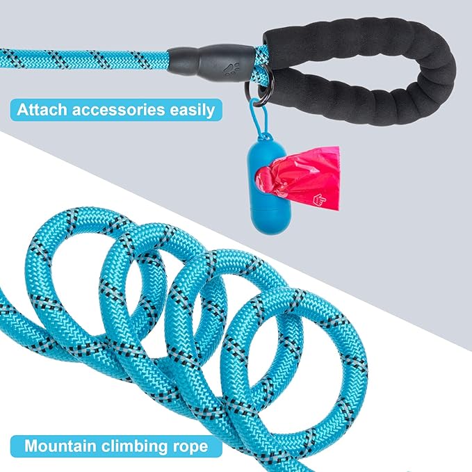 BEAUTYZOO Heavy Duty Rope Dog Leash 3 Pack, 6FT Nylon Pet Leash with Reflective Thread, Soft Padded Handle Thick Lead Strong Dog Leashes for Large Medium Dogs Small Puppy Training 6'*1/2 inch