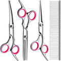 Professional Dog Grooming Scissors Kit, Titanium Coated Dog Scissors for Grooming, Grooming Shears Kit for Dogs Cat At Home (Pink 5 in 1)