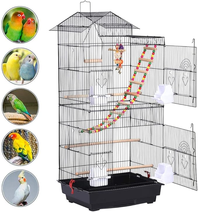 Yaheetech 39-inch Roof Top Large Flight Parrot Bird Cage for Small Quaker Parrot Cockatiel Sun Parakeet Green Cheek Conure Budgie Finch Lovebird Canary Pet Bird Cage w/Toys