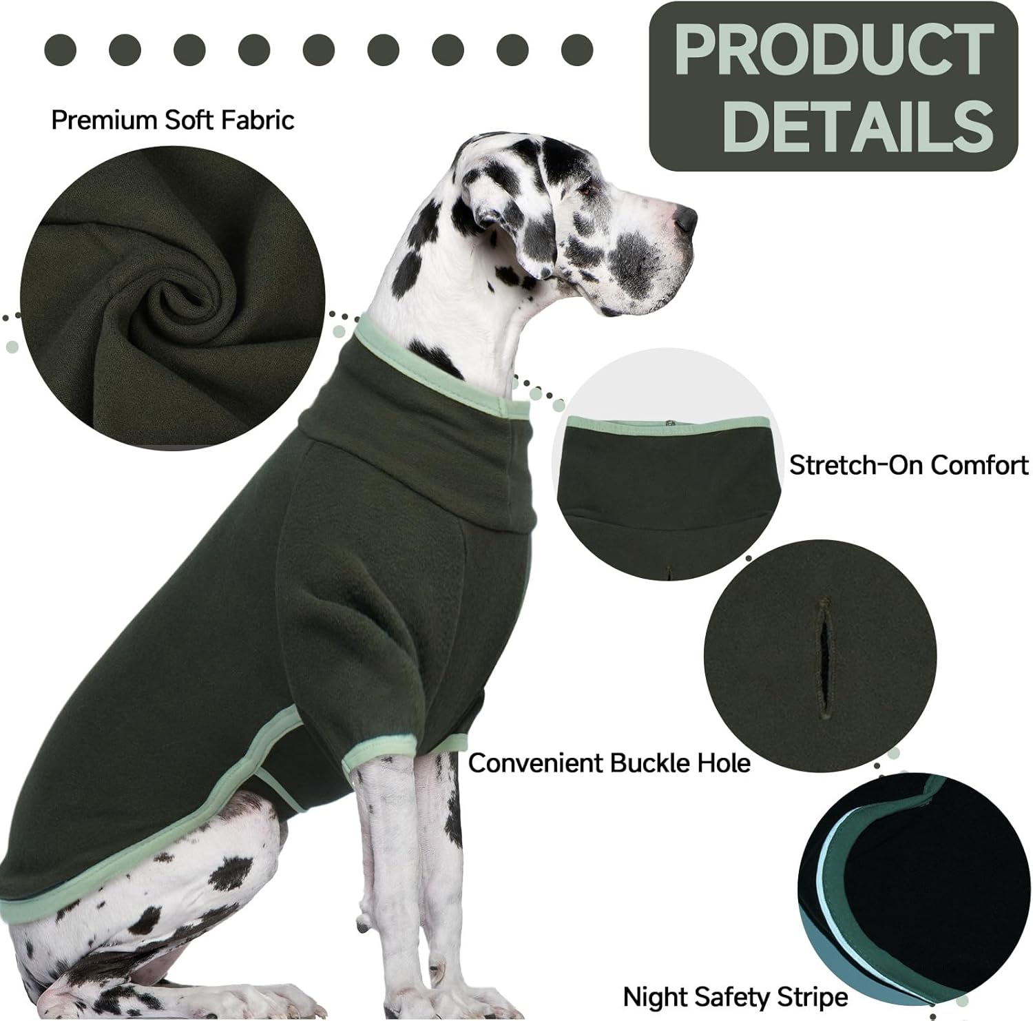 Fleece Dog Sweater with Turtleneck, Cozy Lightweight Pullover Dogs - Stretchy Soft Thermal Wear for Puppy Small Medium Large Breeds ArmyGreen XL