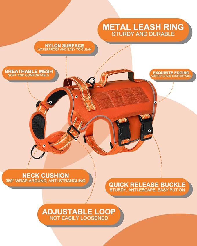 Dog Harness for Large Dogs Heavy Duty, No Pull Tactical Dog Harness with Molle System, Easy On and Off Service Dog Vest, Breathable Padded, Adjustable Reflective Pet Vest for Walking Hiking Training