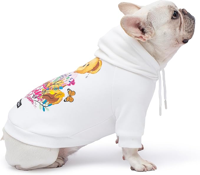 Blooming Teddy Dog Hoodie Dog Clothes Extra Warm Fleece Lining Stretchy Fit for Small Medium Dogs (White, Large)