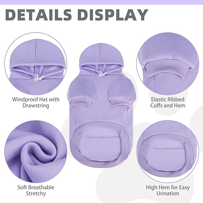 KOOLTAIL Basic Dog Hoodie - Soft & Warm Dog Hoodie Sweater with Leash Hole and Pocket, Pet Winter Coat, Cold Weather Clothes Sweatshirt for Small Medium Large Dogs Puppy Cat Boys Girls Lavender L