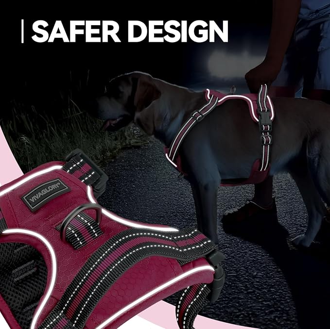 VIVAGLORY Dog Harness Easewalk No Pull Dog Harness with Handle & Front Back Clip for Training Lifting, Easy On Adjustable Padded No Pull for Pet & Puppy, L, Pink