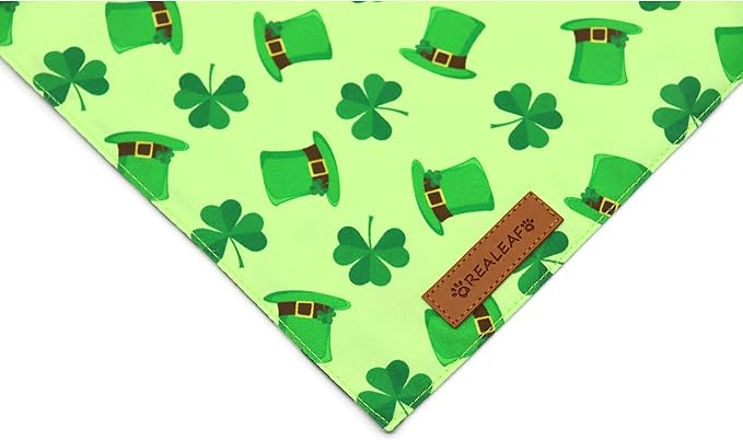 Realeaf St. Patrick's Day Dog Bandanas 2 Pack, Triangle Reversible Pet Scarf for Boys and Girls, Premium Durable Fabric, Holiday Bandana for Medium and Large Dogs (Large)