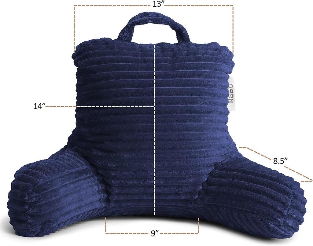 Nestl Reading Pillow for Kids & Teens with Shredded Memory Foam, Luxe Cut Plush Backrest Pillows for Reading and Gaming, for use on Couch, Bed, Floor, Adjustable Support with Washable Cover Navy Blue