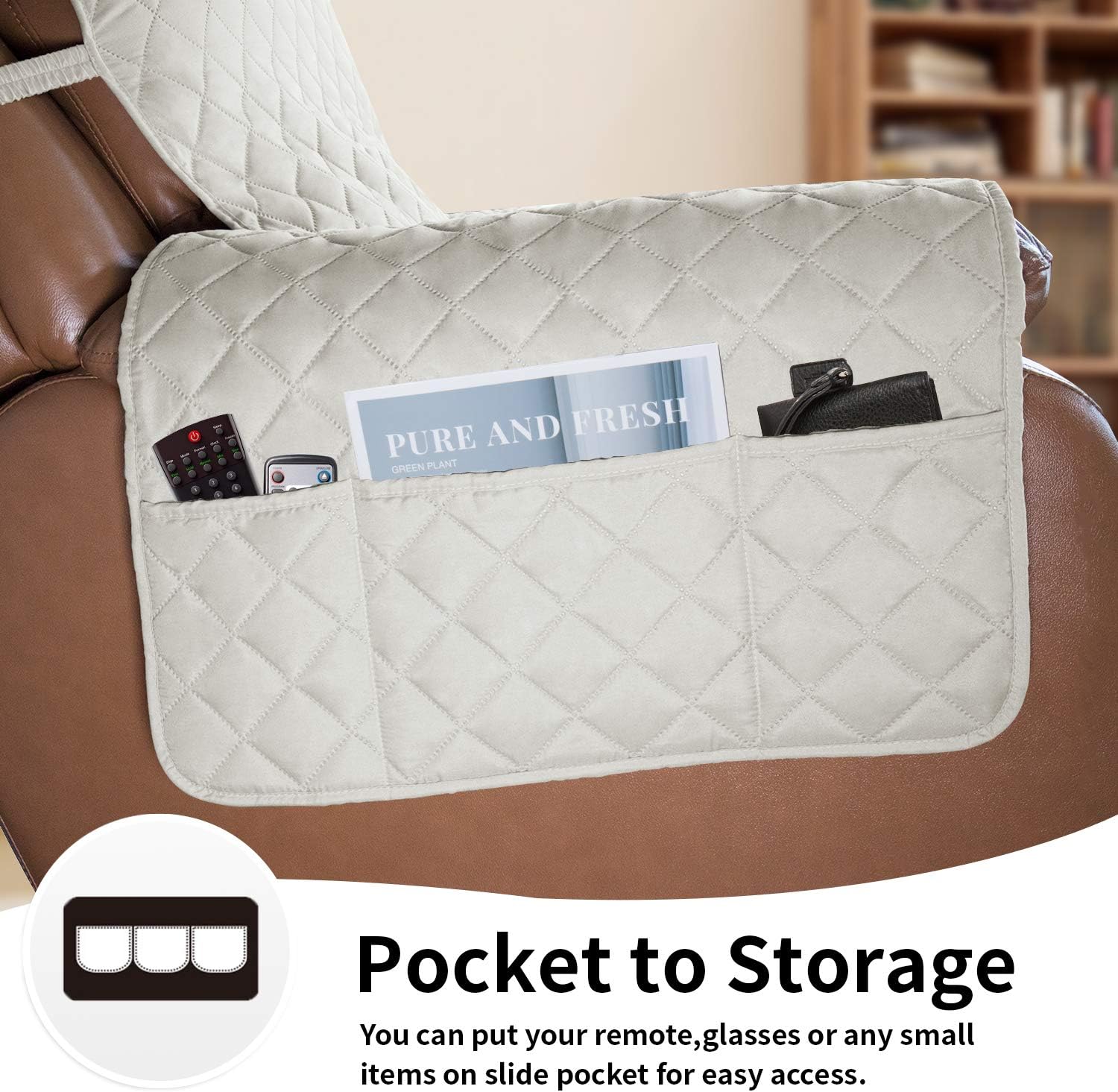 Easy-Going Oversized Recliner Cover Reversible Couch Cover Sofa Cover for Living Room Water Resistant Furniture Protector with Elastic Straps for Pets Dog (Oversized Recliner, Ivory/Ivory)