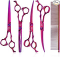 JASON Dog Grooming Scissors Set - Professional 6 in 1 Dog Shears Set - 7" Chunker, 7" Straight, 7" Up-Curved, 7" Down-curved Scissors and Comb for Cat Pet with Adjustable Screw Christmas Gift
