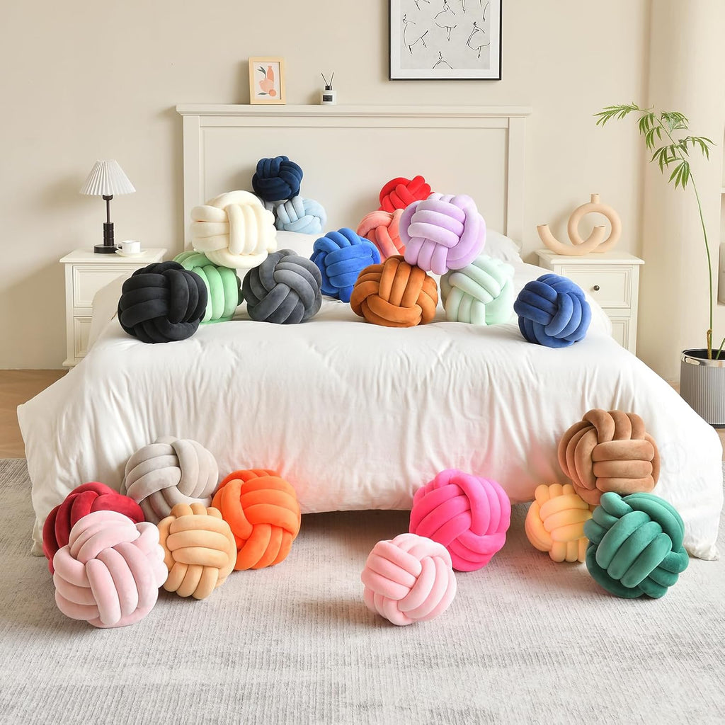 Decorative Throw Knot Pillow Ball for Home Chair Sofa Aesthetic Round Velvet Knotted Pillow Cushion (Black, 8 inches)