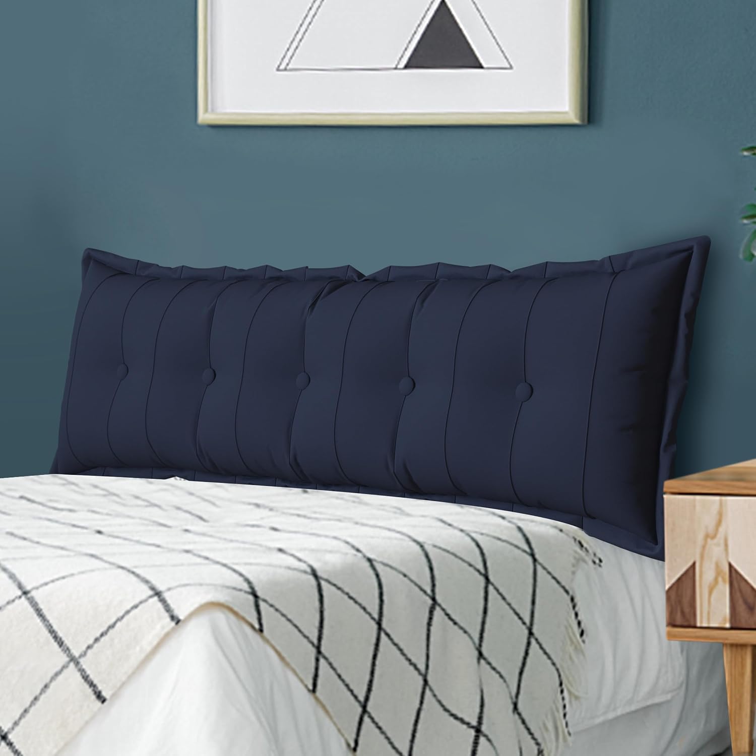 Large Bolster Reading Pillow Full Backrest Positioning Support Pillow Daybed Cushion Headboard Pillows for Bed Bunk Sofa with Removable Cover, Dark Blue, 54x3x20 Inch