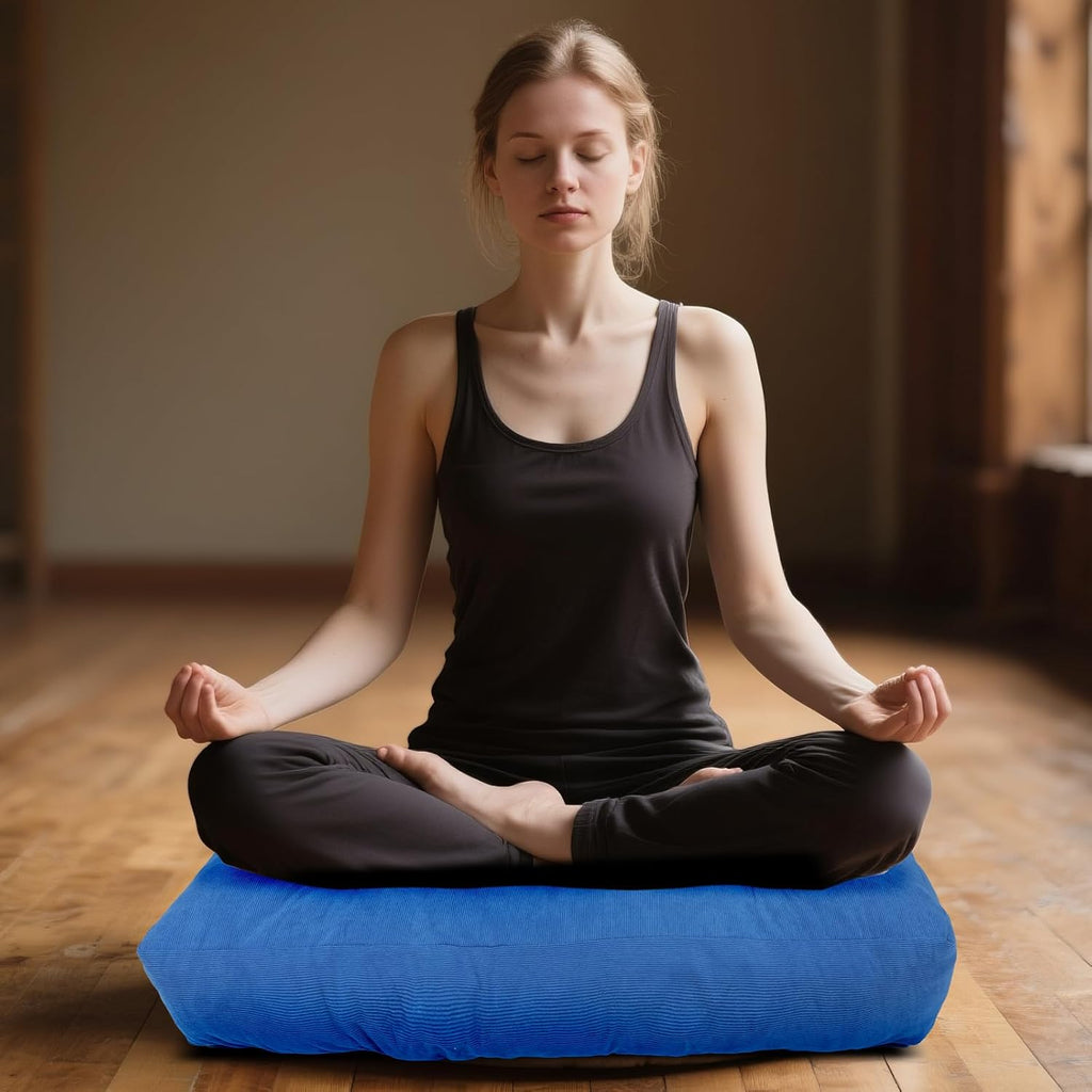 Meditation Floor Pillow Set of 2, Square Large Pillows Seating for Adults, Tufted Corduroy Cushion for Tatami Living Room, 22x22 Inch FP-Dblue