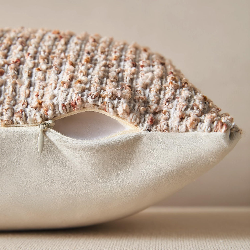 Decorative Lumbar Pillow Cover 14x36 Beige Striped Wool Long Body Pillow Neutral Textured Boho Lumbar Throw Pillow Cushion Covers for Modern Farmhouse Sofa Bed Living Room Decor SY011-A14