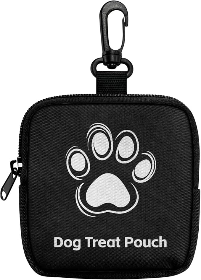 KEIAHUAN Dog Treat Pouch Small Dog Treat Bag Hands Free Dogs Walking Bags with Carabiner Self-Closing Pet Feed Snack Reward, for Puppy Travel or Outdoor Use, Black