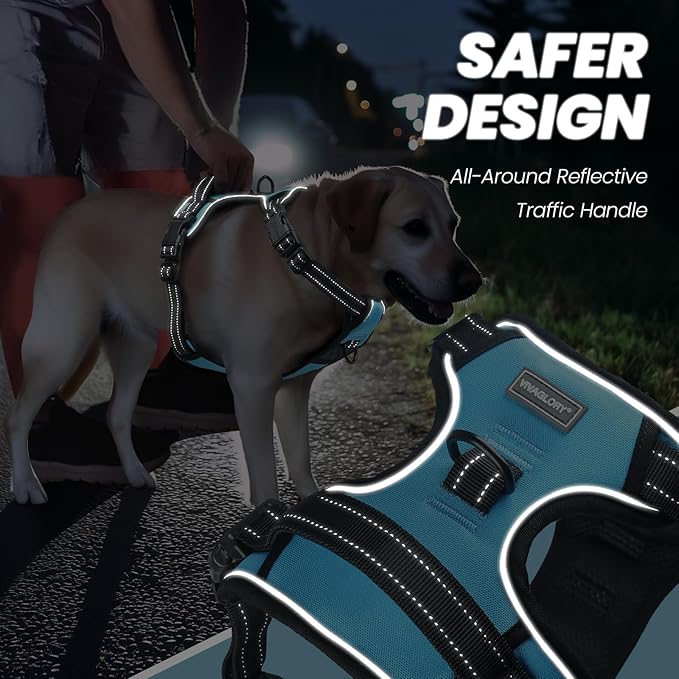 VIVAGLORY Dog Harness Easefit No Pull Dog Harness with Front Clip & Handle for Lifting Training, Adjustable Padded No-Pull Anti Pull Easy On for Puppy & Pet, XS, Blue