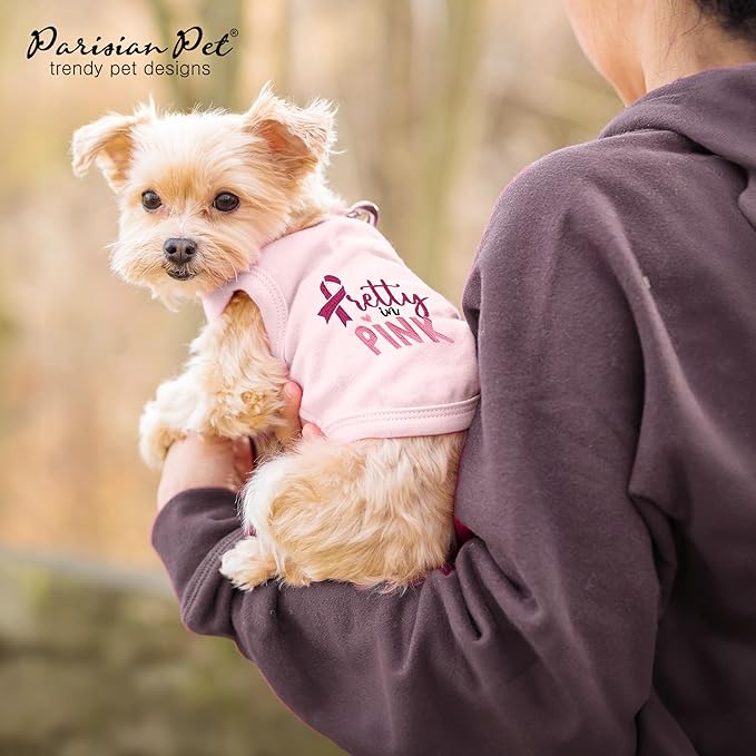 Parisian Pet Dog Tshirt - Embroidered “ Pretty in Pink “ Girl Dogs Apparel - Breathable and Lightweight Dog Clothes - Sleeveless Doggy Tee Shirts - Machine Washable Shirt for Large Dogs - XL