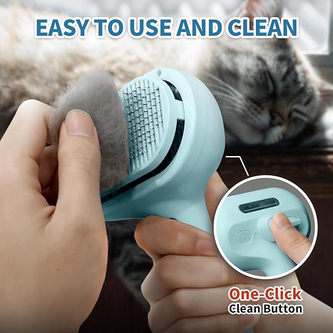 Dog Brush for Shedding, 3 in 1 Self Cleaning Steam Dog Brush - Anti-Static,Cat Steam Brush Removal Comb with Release Button, Grooming Tool for Long and Short Hair Pets, Blue