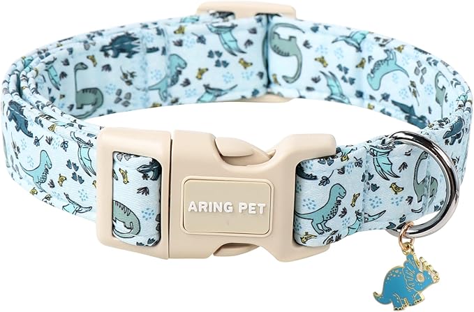 ARING PET Dinosaur Dog Collar, Blue Summer Pet Collars with Quick Release Buckle for Puppy Small Medium Large Boy Girl Dogs-M