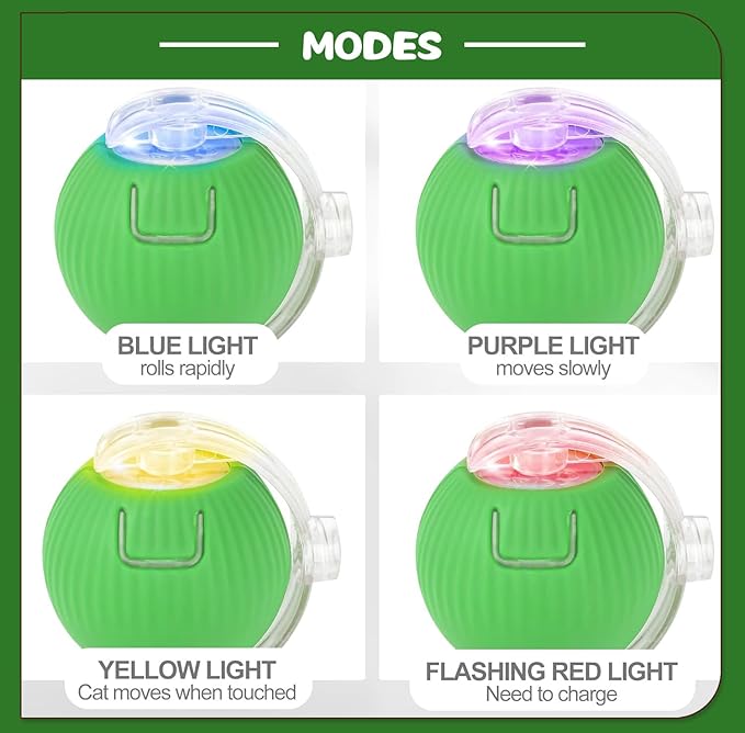 Interactive Cat Toys for Indoor Cats, Speedy Moving Ball Cat Toys with Colorful Tail, Smart Interactive Cat Rolling Ball (Green)