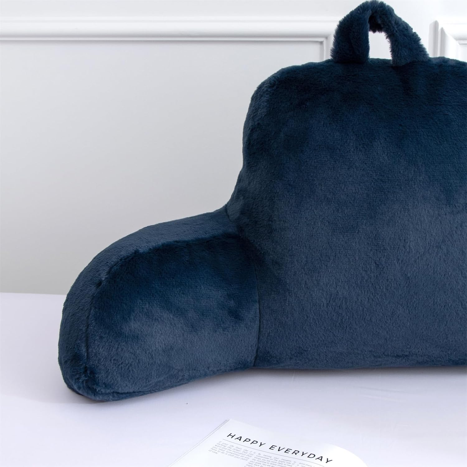 A Nice Night Faux Fur Reading Pillow Bed Wedge Large Adult Children Backrest with Arms Back Support for Sitting Up in Bed/Couch for Bedrest,Navy