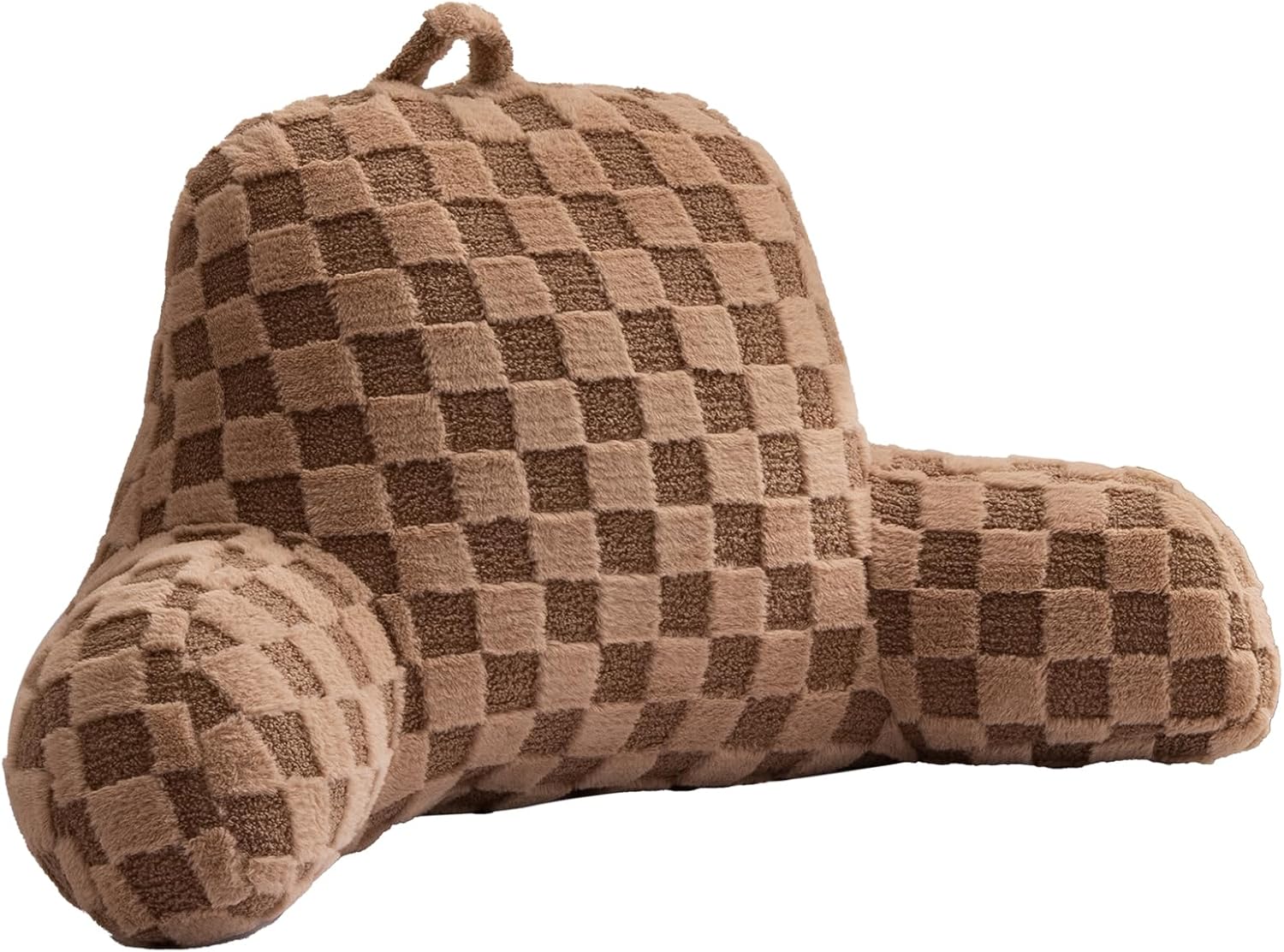 Aimuan Reading Pillow Checkered Bed Rest Wedge Backrest Checkerboard Pillow with Arms Back Support for Sitting Up in Bed Cushion Incline Rest Sleeping Snoring Pillow (Khaki,Large)