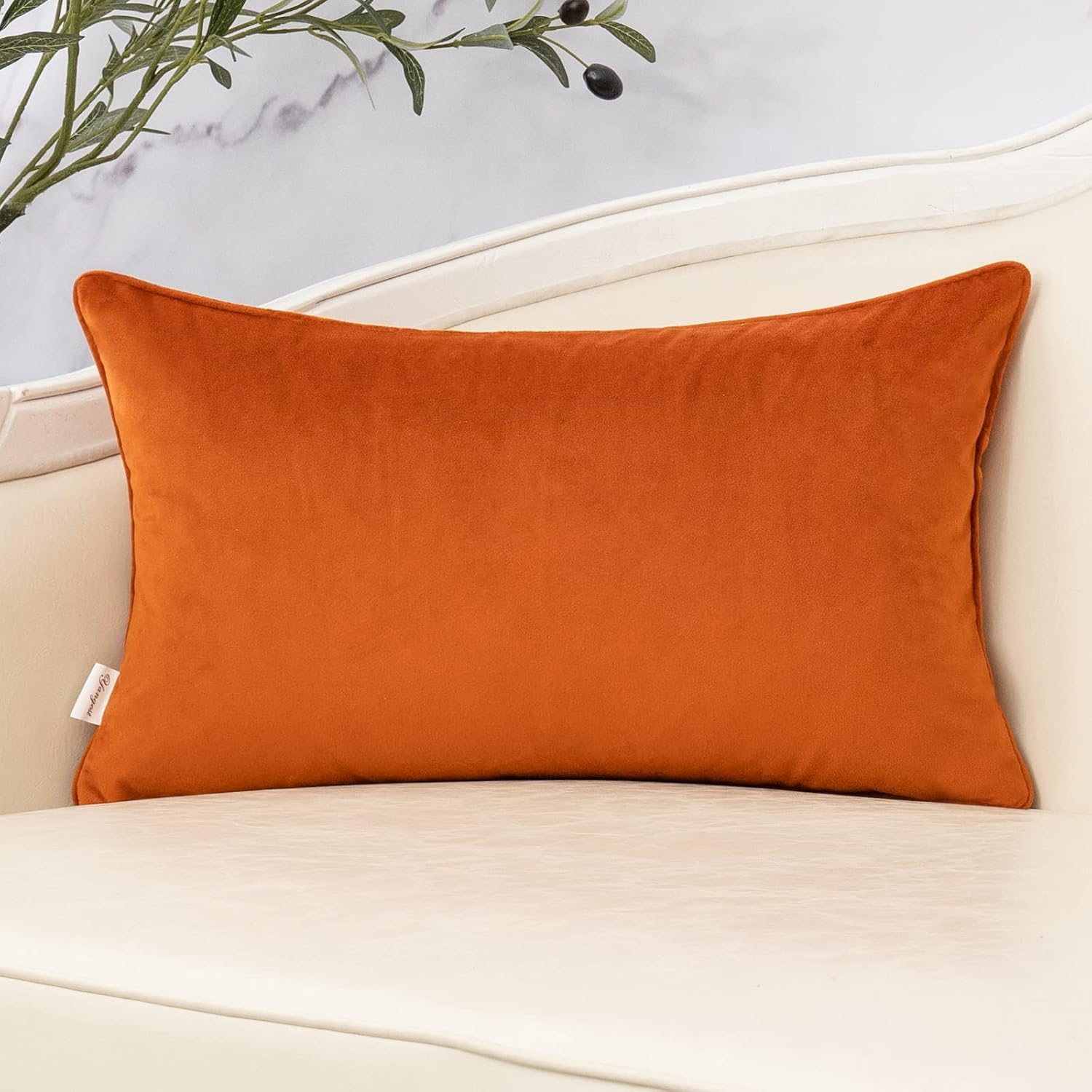 Yangest Orange Throw Pillow Cover Velvet Cushion Cover Branches Rectangular Pillowcase for Sofa Couch Bedroom Living Room, 12x20 Inch