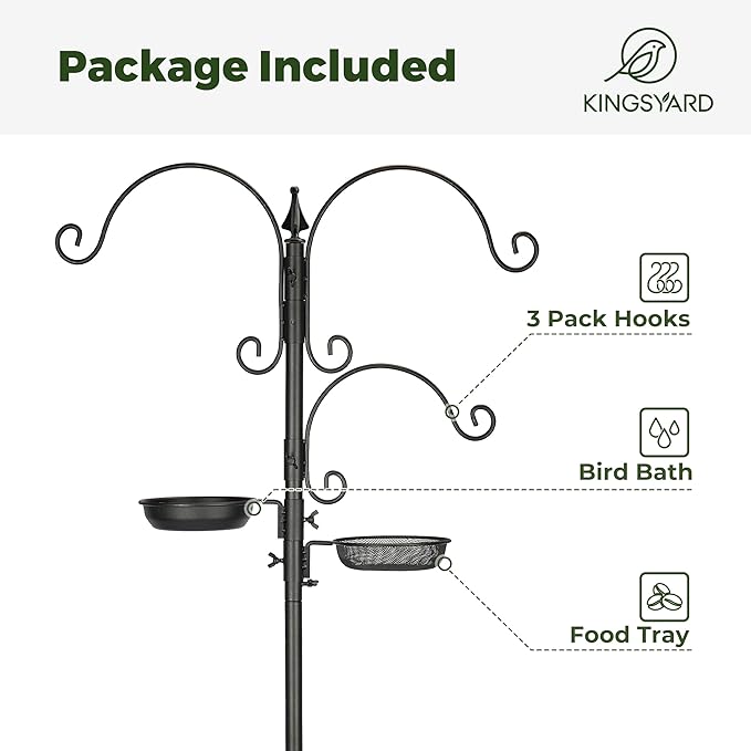 Kingsyard Bird Feeding Station Kit - 85 Inch Bird Feeder Pole with 5-Prong Base, Bird Feeder Stand for Outdoors Hanging Bird Feeders, Upgraded in Stability, Black