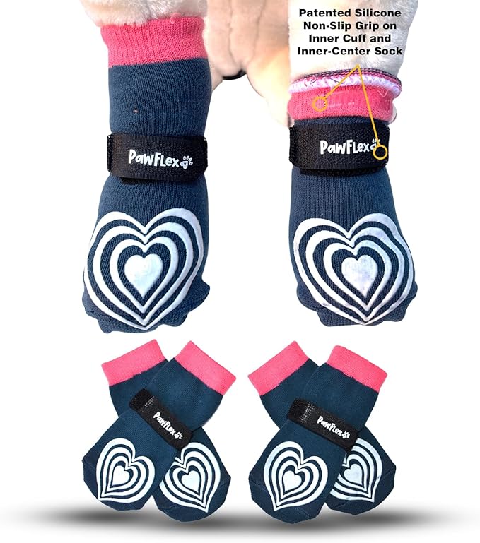 Medical Therapeutic Double Sided Non-Slip Cotton Dog Socks | PawFlex Comfy Pawz Silicone Grip on Inner Cuff No Twisting or Sliding Off | Senior & Disabled Dog Traction Control |Pet Paw Protection