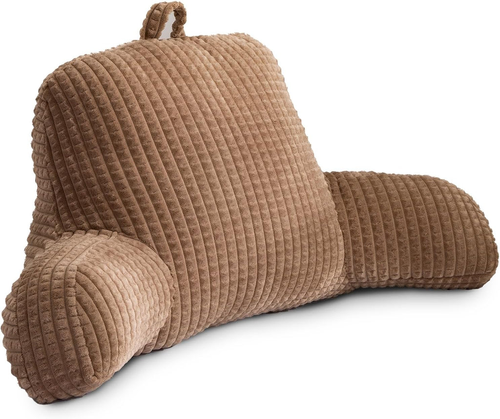 Holawakaka Adults Reading Pillow with Arms, Backrest Reading & Rest Pillows for Sitting Up in Bed, Bed Rest, Lounging, Working on Laptop,Arms Back Support Cushion for Men Women Teens,Khaki