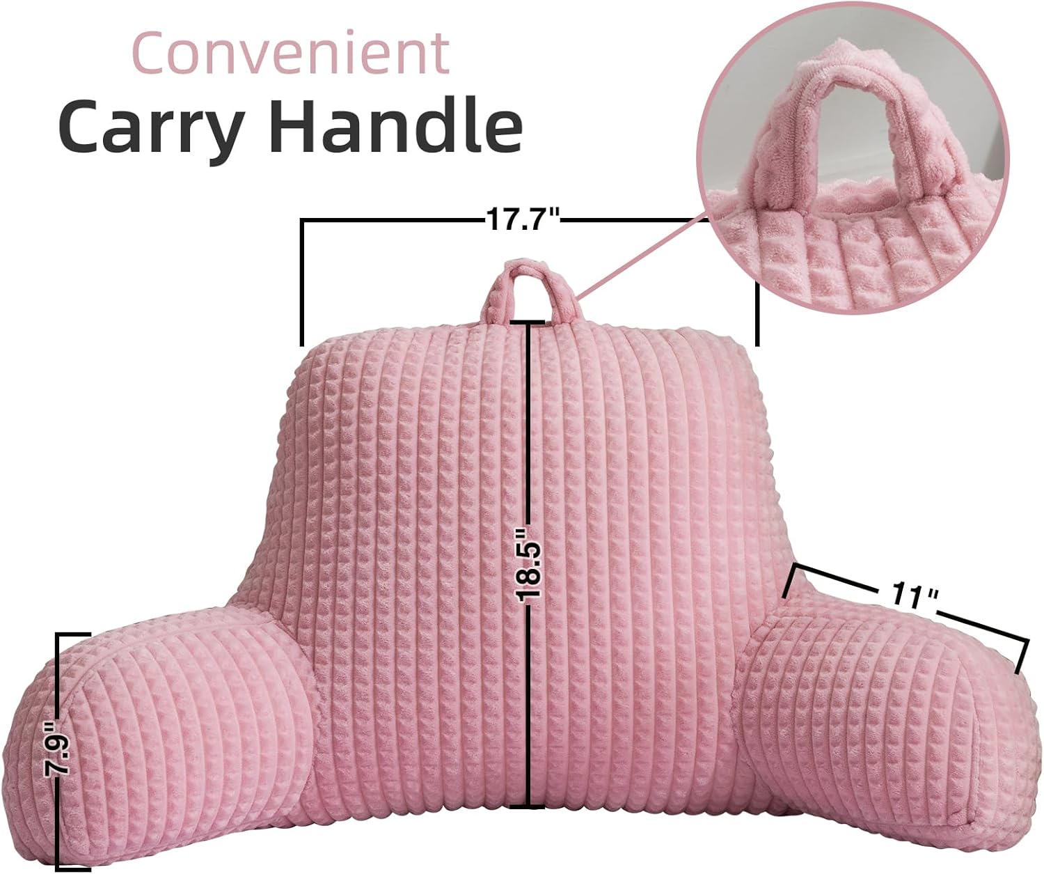 A Nice Night Reading Pillow Bed Wedge Large Adult Children Backrest with Arms Back Support for Sitting Up in Bed/Couch for Lounging Bedrest,Waffle Stereoscopic Design,Pink