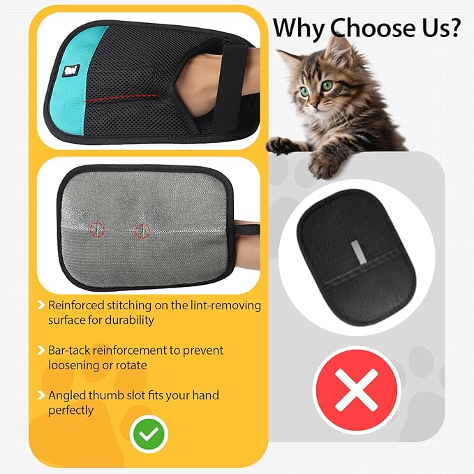 Dotoner Pet Hair Removal Glove Pet Hair Remover for Dogs & Cats Comfortable Fit Durable Pet Grooming Glove Easy to Use Pet Hair Mitt for Furniture Car and Home