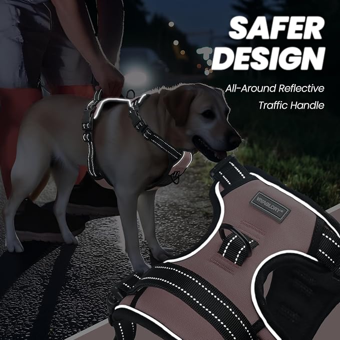 VIVAGLORY Dog Harness Easefit No Pull Dog Harness with Front Clip & Handle for Lifting Training, Adjustable Padded No-Pull Anti Pull Easy On for Puppy & Pet, M, Sakura Pink