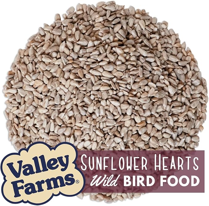Valley Farms Whole Sunflower Hearts for Birds, Girasol Kernels Wild Bird Food, No Mess Wild Bird Seed for Outside Feeders (4 LBS)