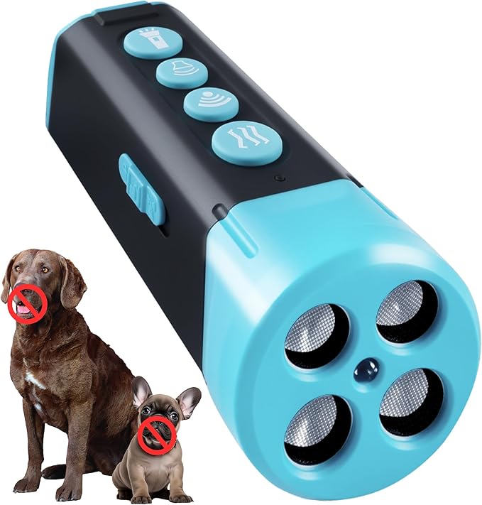 Upgraded Ultrasonic Dog Bark Deterrent, 4+1 Head with Sound Alarm Manual Frequency Adjustable No Shock Humane Training Device for Small/Medium/Large Dogs