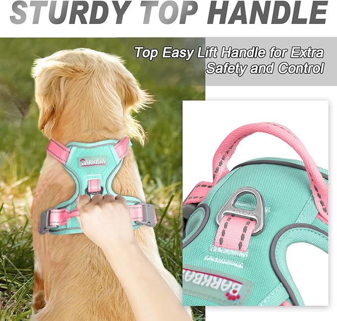 BARKBAY No Pull Dog Harness Front Clip Heavy Duty Reflective Easy Control Handle for Large Dog Walking(Cool Mint & Baby Pink,S)