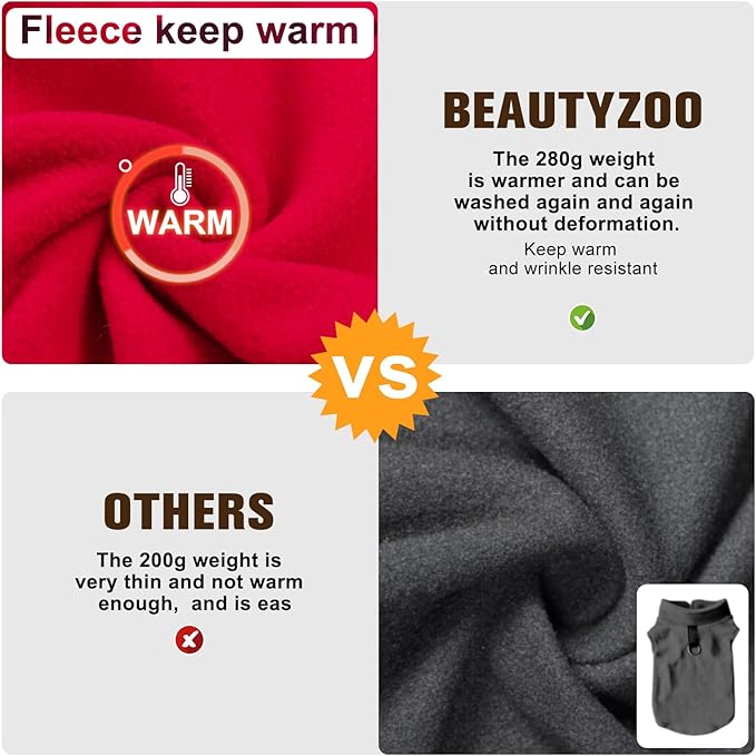 BEAUTYZOO Dog Fleece Vest Sweater Winter Jacket for Small and Medium Dogs with D-Ring Leash Cold Weather Coat Hoodie for XS S M Dogs Boy or Girls