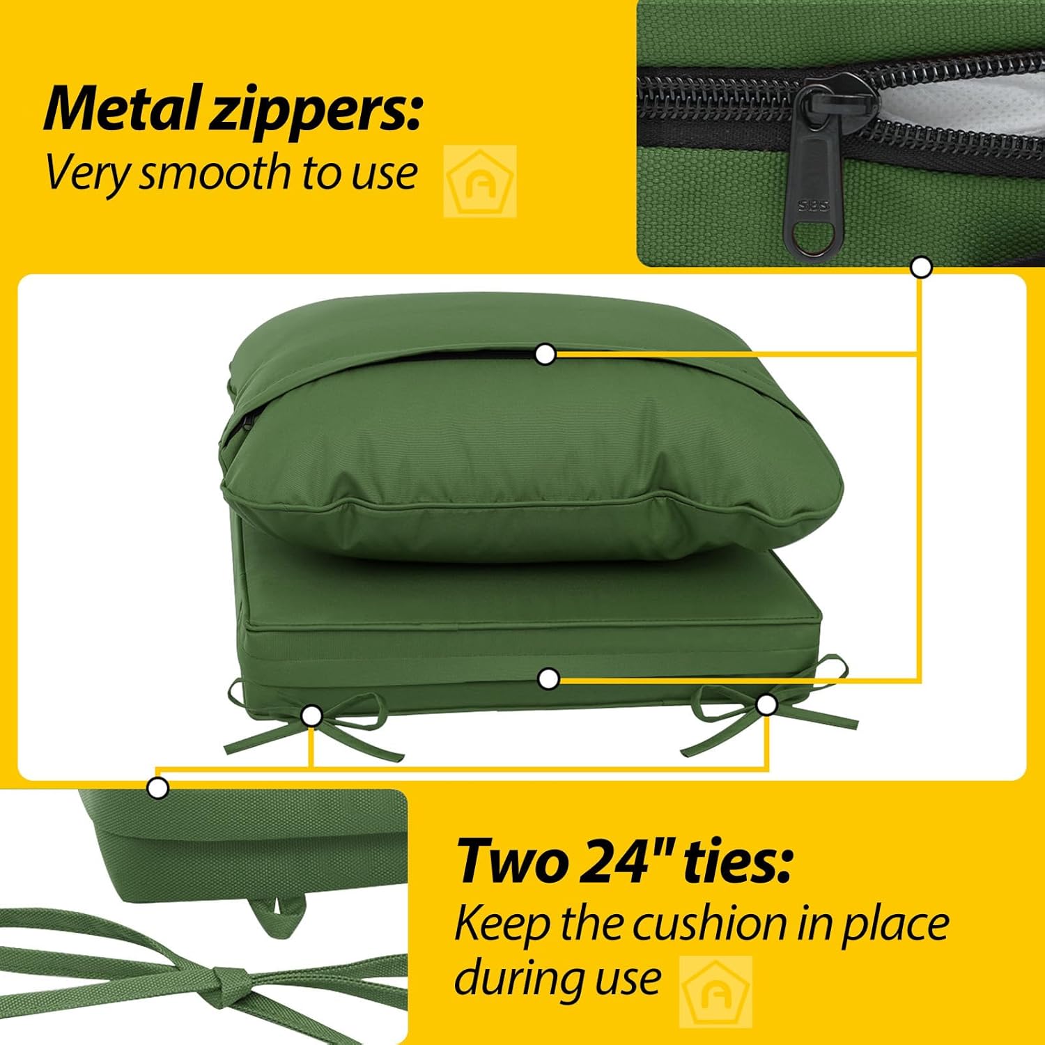 AAAAAcessories Outdoor Deep Seat Cushions, Waterproof, Fade-Resistant Patio Furniture Replacement Cushions, 23.5" x 25.5" x 5" + 23.5" x 19", Dark Moss Green