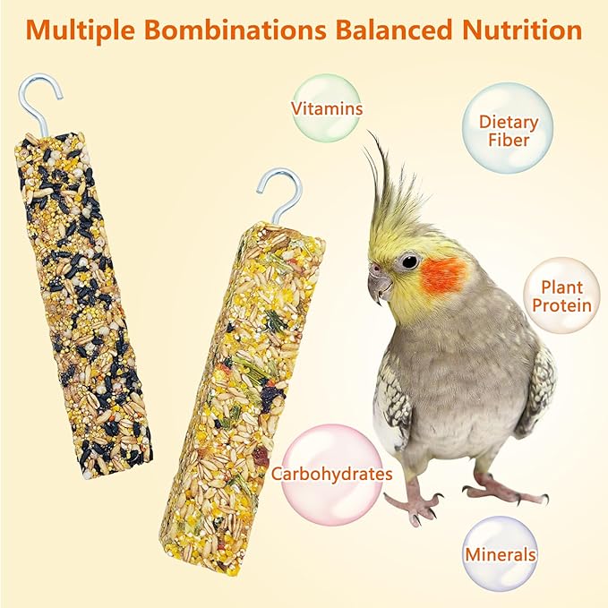 Fhiny 2 PCS Parakeet Treats Natural Cockatiel Food Grain & Vegetable Flavored Parrot Snack Sticks Bird Treats for Budgerigars Lovebirds Canaries Conurus Finches