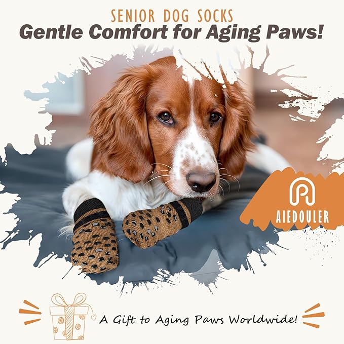 Non Slip Dog Socks to Prevent Licking Paws Grippy Socks for Senior Dog on Hardwood Floors Anti Slip Dog Socks for Hot Pavement Double Side Paw Protector Prevent Scratching Brown L