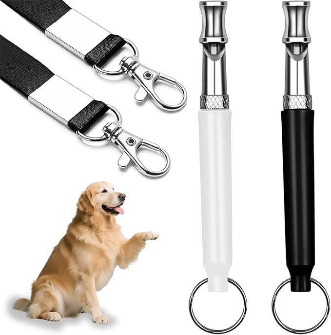 2 Pack Dog Whistle, Dog Whistle to Stop Barking Neighbors Dog, Adjustable Ultrasonic Silent Dog Whistle, Professional Recall Dog Training Whistles, with Lanyard (Black and White)