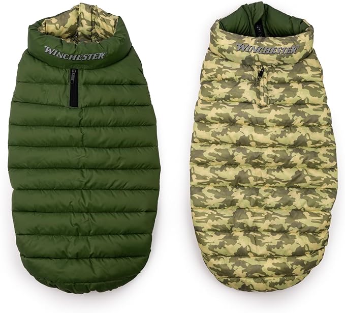 Winchester Pet Premium Reversible Dog Puffer Vest, Green, XXL