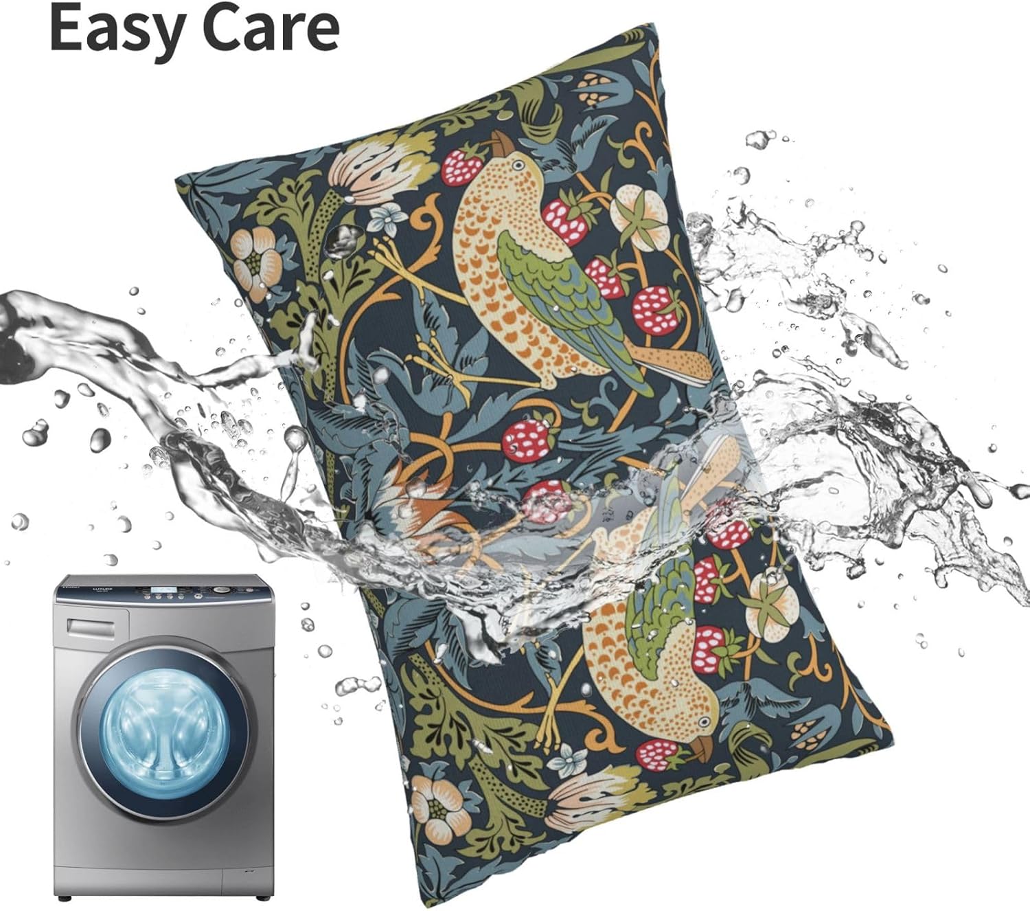 William Morris Vintage Floral Bird Strawberry Thief 20x12 inches Pillow Cover, Outdoor Farmhouse Pillow Cover Home Decor for Couch Sofa