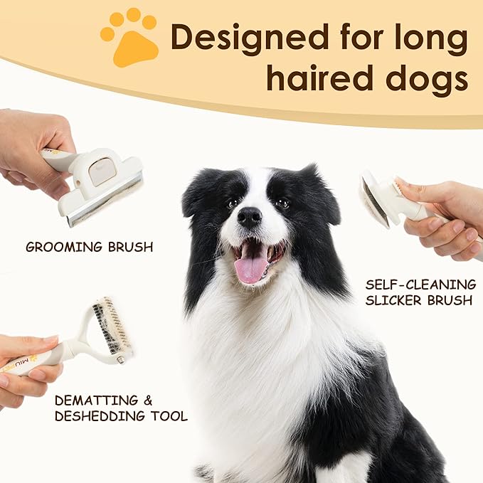 Professional Long-Haired Dog and Cat Grooming Kit - Deshedding and Slicker Brush Set 3 in 1 Gift Box for Long Hair Pets