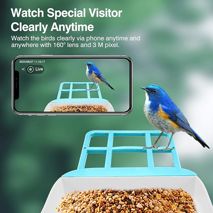 Smart Bird Feeder with Camera,AI Identify Species,Bird House with Solar Powered,Instant Arrival Alerts,2K Capture Video,Live View for Lover (Blue)