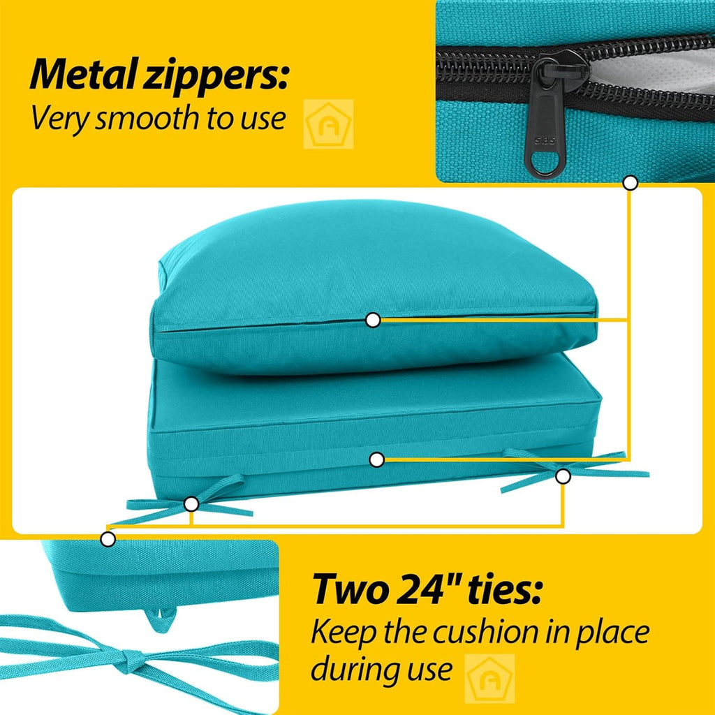 AAAAAcessories Outdoor Deep Seat Cushions, Waterproof, Fade-Resistant Patio Furniture Replacement Cushions, 25.5" x 25.5" x 5" + 25.5" x 13.5", Turquoise Blue