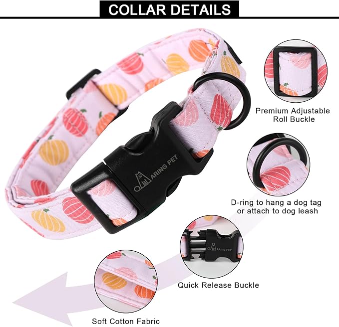 ARING PET Halloween Dog Collar-Cute Pumpkin Dog Collar for Small Dogs, Cotton Pink Girl Dog Collars with Quick Release Buckle for Small Medium Large Dogs