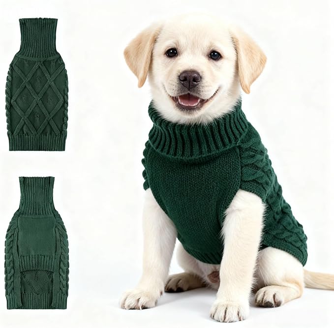 Medium/Large Dog Sweater, Warm Comfy Stretch Dog Winter Coat w/Sleeves & High Neck, Premium Dog Clothes for Labrador-Best for Holidays, Daily Walks XL Green