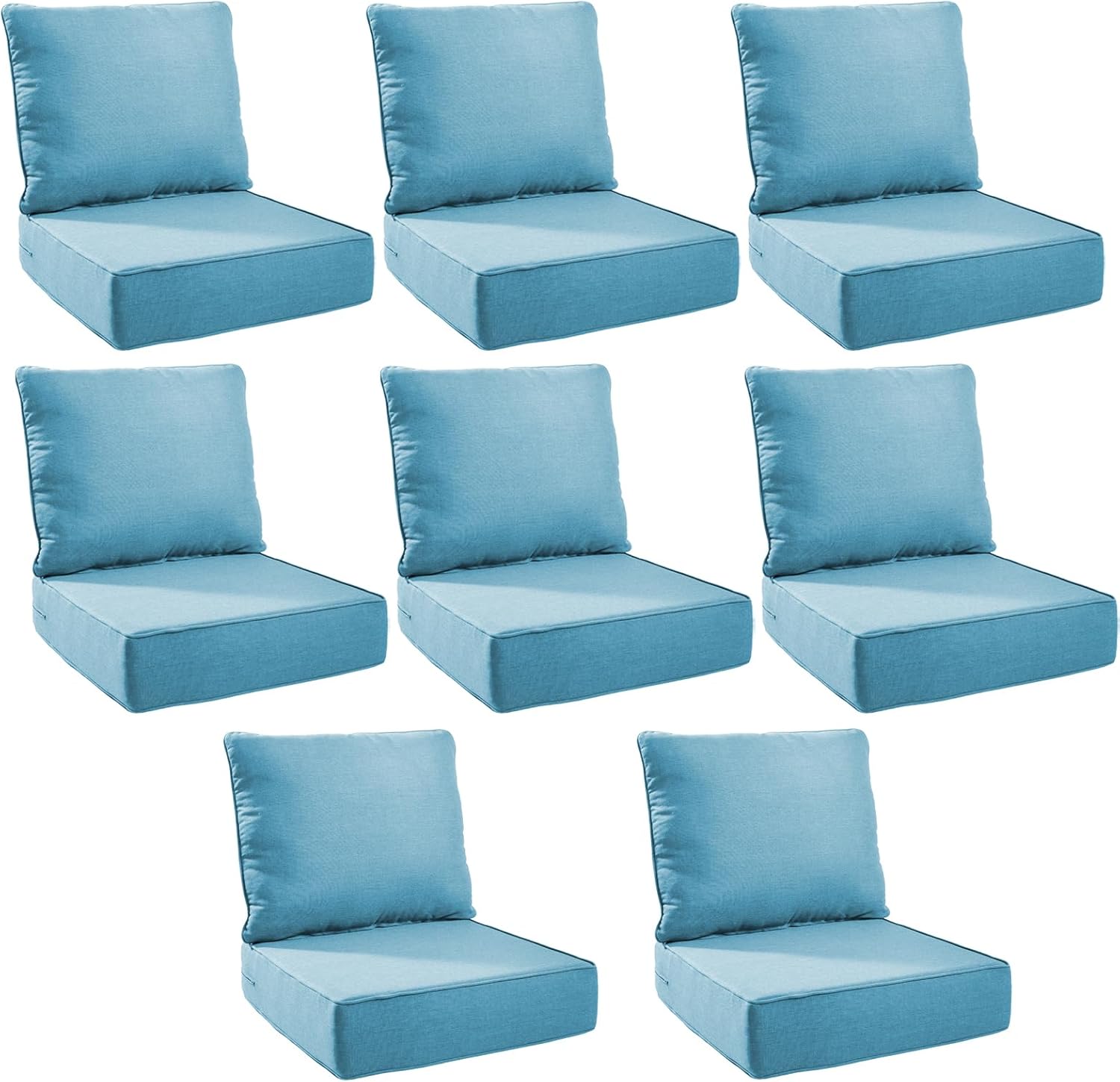 Outdoor Cushion Set for Furniture Patio Furniture, UV Resistant, Water Resistant - 6 Inch Thick Foam Garden Cushions– 24x24 Inch Patio Seat Covers for Chair/Sofa/Couch | Light Blue | 8-Pack |