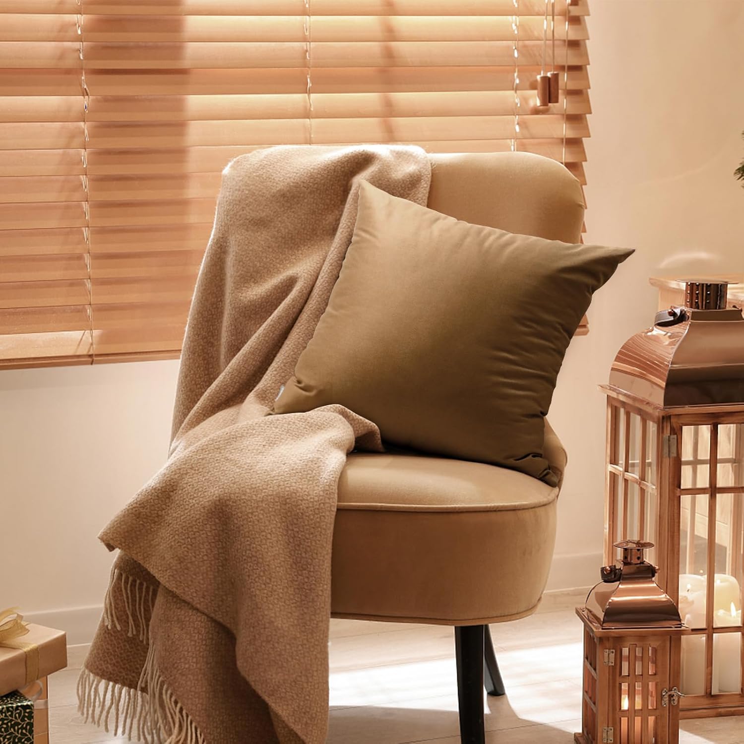 4-Pack 100% Cotton Comfortable Solid Decorative Throw Pillow Case,Thmyo Square Cushion Cover Pillowcase Sublimation Blank Pillow Covers DIY Throw Pillowcase for Sofa(24x24 inch/ 60x60cm,Light Coffee)