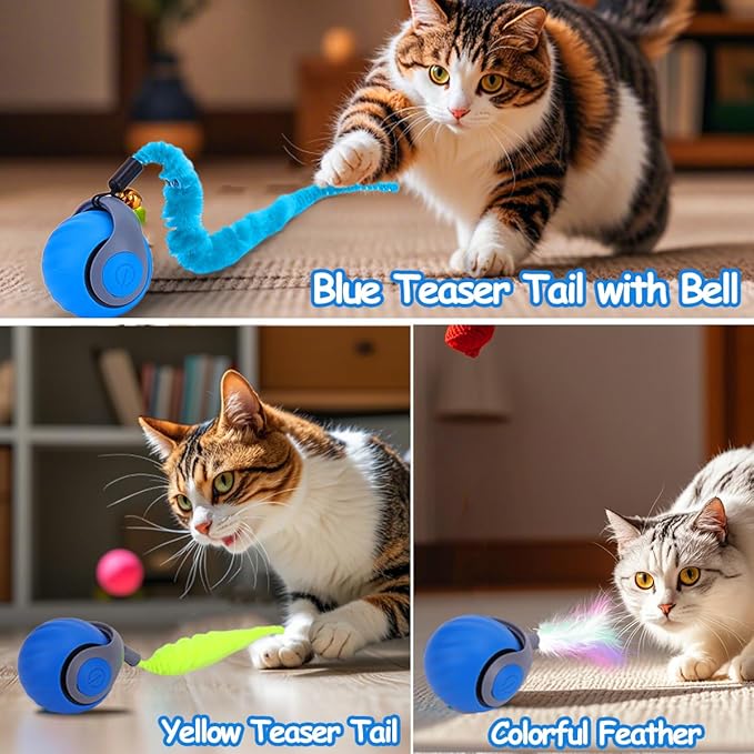 2PCS Interactive Cat Ball Toy, Self Rolling Ball with Cover Anti-Scratch for Bored Indoor Cat Chasing, Obstacle Avoidance Smart Cat Toys for Enrichment, Motion Activated Toys to Keep Them Busy
